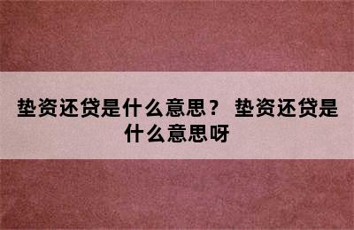 垫资还贷是什么意思？ 垫资还贷是什么意思呀